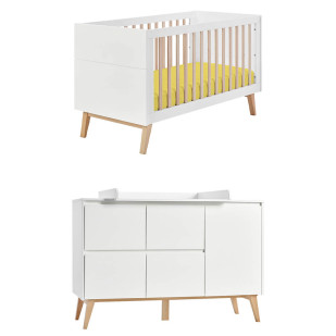 Pack lit bébé 70x140 + large commode à langer Swing blanc