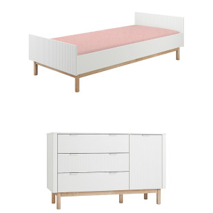 Pack Duo chambre enfant Miloo blanc avec lit 90x200 + grande commode