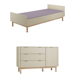 Pack Duo chambre enfant Miloo champagne avec lit 90x200 + grande commode