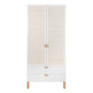 Armoire bébé avec cannage en rotin blanche et bois Ratata |Bellamy - RABISZ2D