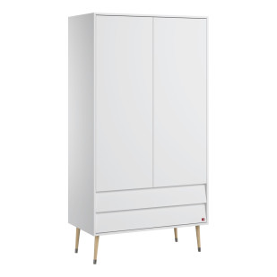 Armoire chambre Bosque Vox blanche, 2 portes, 2 tiroirs, style rétro, mélamine, Jurassien, marque Vox