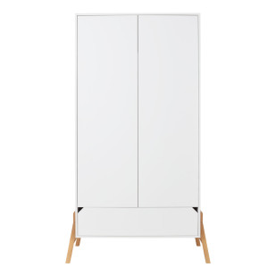 Armoire chambre enfant blanche Ström style scandinave en bois, 2 portes, 1 tiroir, Jurassien, marque Bellamy, collection Lotta