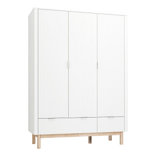 Large armoire 3 portes de la gamme Miloo blanche et bois de Pinio