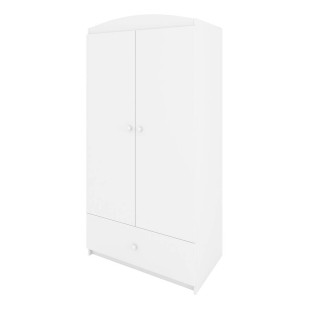 Armoire chambre enfant blanche Babydreams Kocot Kids, 2 portes et 1 tiroir, Style classique, Made in Europe, Sécurisée et durable, Design moderne