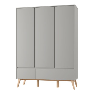 Armoire grande capacité 3 portes grise et bois Swing