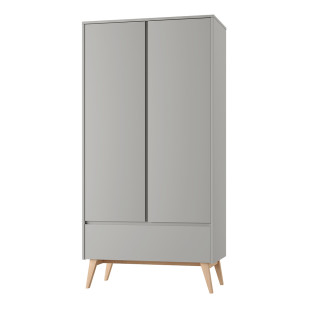 Armoire grise et bois Swing 2 portes, 1 tiroir, design années 60, marque Pinio - Jurassien