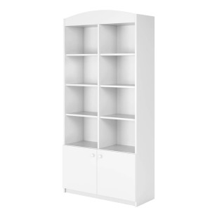 Bibliothèque étagères haute de chambre enfant Babydreams blanche, 8 cases, design simple et propice à la détente et à la curiosité, fabriquée en Pologne par Kocot Kids. Couleur blanche, fabriquée en mélamine, avec compartiments inférieurs sécurisés par 2 