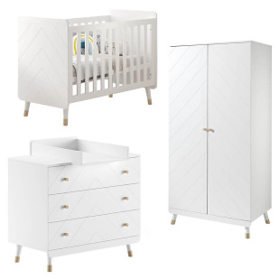 Pack chambre bébé 3 pièces Billy blanc : lit, commode à langer et armoire