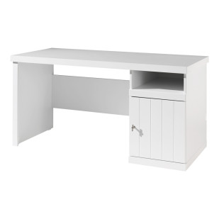 Bureau blanc 1 porte pour enfant, en pin massif et MDF, style épuré, Baba collection par Vipack. Fonctionnalité et solidité.