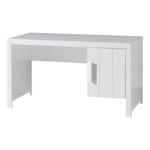 Grand bureau blanc enfant Blos avec porte soft-close, design moderne en pin massif et MDF écologique - Vipack, Le Jurassien