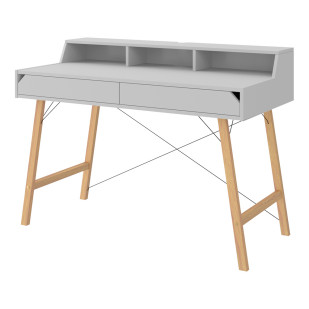 Bureau pour chambre d'enfant avec rangement intégré gris Lotta, alliant design moderne et fonctionnalité, fabriqué en bois massif et panneau, marque Bellamy.