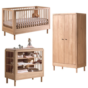 Chambre bébé complète en bois foncé Forrest avec meuble à langer, style moderne, par Jaxx, disponible chez le Jurassien.