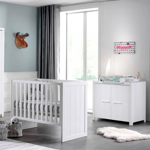 Petite chambre de bébé Blos blanche en pin massif, lit évolutif et commode - Vipack | Jurassien