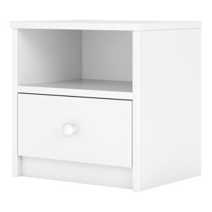 Table de chevet chambre enfant Babydreams blanc de Kocot Kids, parfaite pour une chambre enfant classique, fabriquée en Pologne, avec tiroir spacieux et niche ouverte.