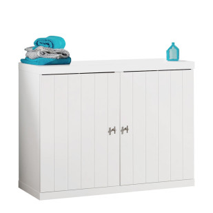 Commode deux portes blanche Baba en pin et MDF, style contemporain, marque Vipack disponible chez le Jurassien