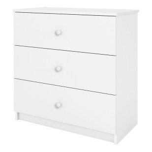 Commode chambre enfant Babydreams blanche en mélamine avec 3 tiroirs spacieux, design épuré par Kocot Kids, fabriquée en Pologne.