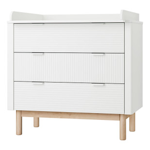 Commode avec plan à langer amovible blanc et bois Miloo de la gamme Pinio