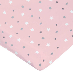 Drap-housse lit bébé 70x140 light rose étoiles coton Oeko-Tex Domiva, en stock chez le Jurassien.