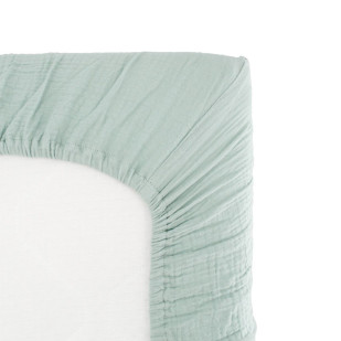 Drap housse lange 70x140 celadon en gaz de coton pour matelas bébé Domiva