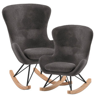 Duo fauteuil à bascule bouclé enfant-parent anthracite Rocky de Jaxx, chic et confortable chez Jurassien.