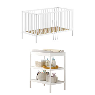 Duo lit bébé 70x140 et table à langer blanc Dino, ensemble évolutif élégant, par Jaxx chez le Jurassien.