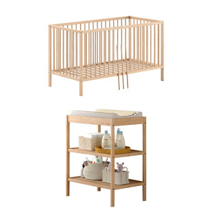 Lit bébé évolutif 70x140 et table à langer hêtre naturel Dino Jaxx, durable, chez le Jurassien.