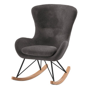 Fauteuil à bascule Rocky, tissu bouclette anthracite, design cosy pour chambre enfant, par Jaxx, disponible chez le Jurassien.