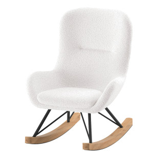 Fauteuil à bascule enfant blanc en tissu bouclette Rocky, élégant et confortable, disponible chez Jurassien, marque Jaxx.