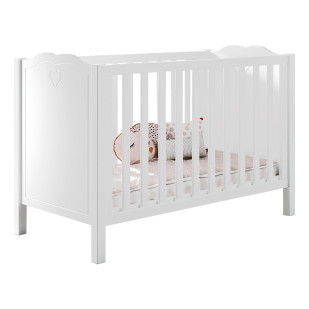 Lit bébé Coeur Amori de Jaxx blanc en bois massif 60x120, design romantique avec cœur gravé - Disponible chez Jurassien