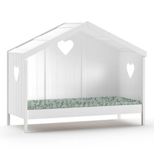 Lit Cabane pour Enfant en Bois Amori Cœur Blanc avec Fond Arrière Fermé - Vipack AMCB9114