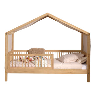 Lit cabane poir enfant en chêne massif avec barrière Forrest pour enfant - Vipack, disponible chez le Jurassien