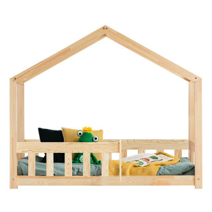 Lit cabane avec barrière et couchage bas Montessori Adeko RMP pour matelas 90