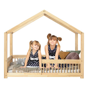 Lit cabane deux places Adeko modèle RMW en pin : un espace de repos confortable et sécurisé pour deux enfants. Pour matelas 2 places 120 ou 140 de large.