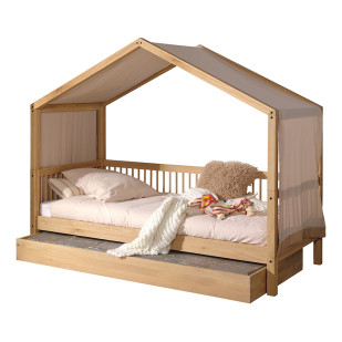 Lit cabane enfant Forrest en chêne bois foncé avec tiroir gigogne, style moderne - Disponible chez le Jurassien. Marque: Vipack