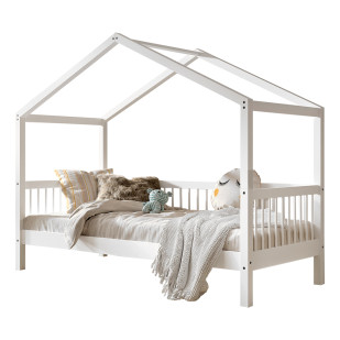 Lit cabane évolutif blanc en hêtre Forrest pour enfant, style cottage, marque Vipack, disponible chez Jurassien.