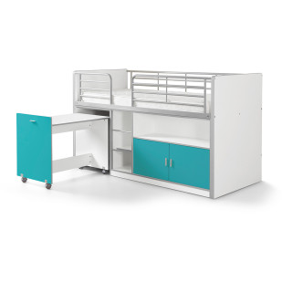 Lit combiné enfant avec bureau Ugo turquoise