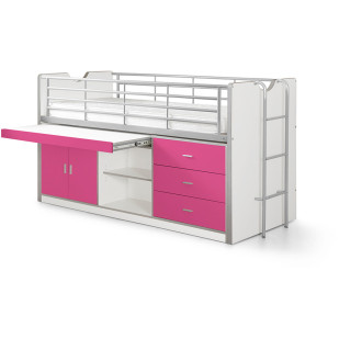 Lit combiné mi-hauteur enfant avec bureau fuchsia