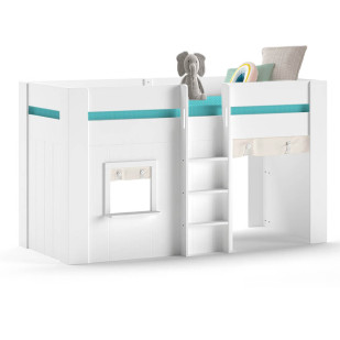 Lit compact surélevé enfant blanc Reno avec échelle intégrée - Vipack