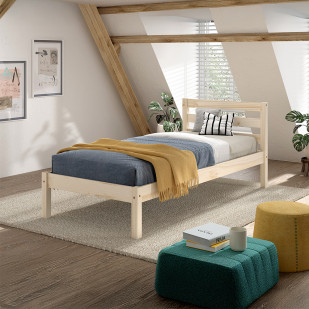 Lit enfant simple Pino en bois naturel de pin scandinave, style épuré. Disponible chez Jurassien, marque Vipack