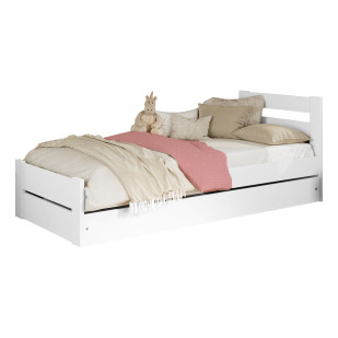 Lit simple avec tiroir blanc 80x180 Emil de Kocot Kids, parfait pour optimiser l'espace dans une chambre d'enfant, fabriqué en Pologne.