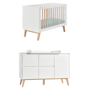 Pack lit bébé 60x120 + large commode à langer Swing blanc