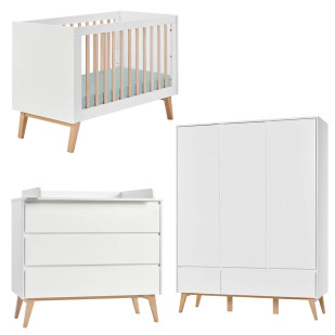 Pack lit bébé 60x120 + commode à langer + armoire 3P Swing blanc