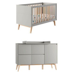 Pack lit bébé 70x140 + large commode à langer Swing gris