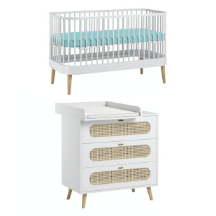 Pack DUO chambre bébé Canne blanche avec lit Paris en bois massif et rotin, style contemporain - Vox | Jurassien