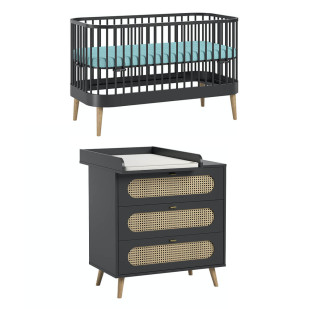 Pack DUO chambre bébé Canne noir avec lit évolutif Paris, bois massif, style contemporain, moderne, par Vox | Jurassien