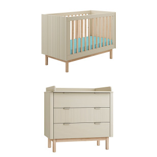 Pack Duo chambre bébé Miloo champagne avec lit bébé 60x120 + commode à langer