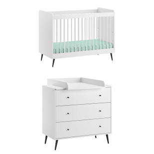 Duo lit bébé 60x120 et commode à langer Blanca