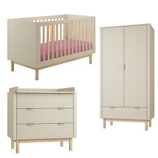 Pack Trio chambre bébé Miloo champagne avec lit bébé 70x140 + commode à langer + armoire 2 portes