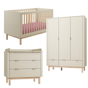 Pack Trio chambre bébé Miloo champagne avec lit bébé 70x140 + commode à langer + armoire 3 portes