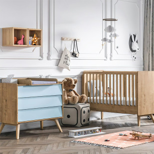 Petite chambre bébé évolutive ligne Vox Vintage bois et bleu